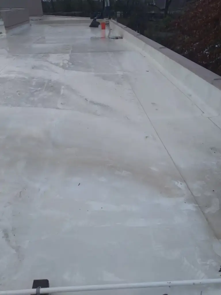 Pale low-slope roof deck after washing